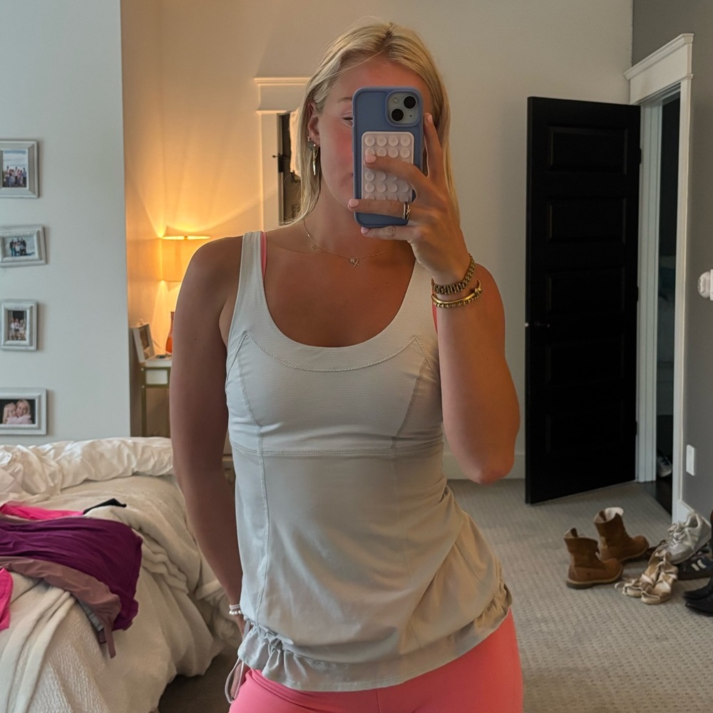 Lululemon size 6 Women's White Tank Top with grey detailing and scrunch bottom
